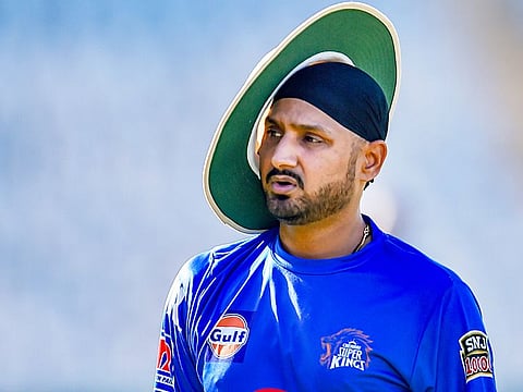 CSK player Harbhajan Singh during a training session.