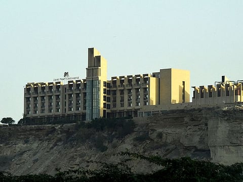 File photo: A general view of the five-star Pearl Continental hotel located on a hill in the southwestern Pakistani city of Gwadar, where gunmen stormed the building.