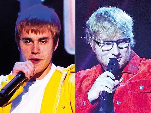 Justin Bieber (left) and Ed Sheeran