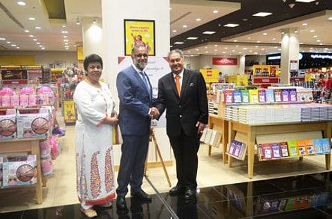 Indian Ambassador to the UAE Navdeep Singh Suri with Kamal Vachani, group director of Al Maya Group during the book signing.