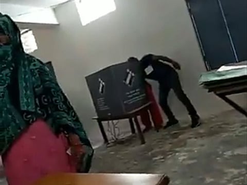 Screengrab of the video taken in a polling station in Faridabad, Haryana.