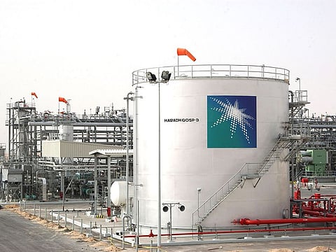 A general view of oil tanks at a plant in Haradh, Saudi Arabia.  Saudi Arabia is set to sell about 600,000 barrels a day of crude to the US in April.