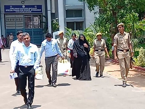 Nowhera Shaik outside Chanchalguda Jail in Hyderabad.