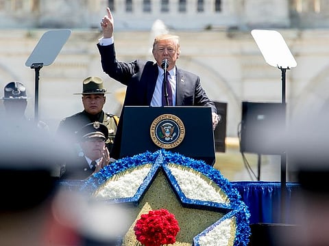 US President Donald Trump speaks at the 38th Annual National Peace Officers Memorial Service on the West Lawn of the Capitol Building, Wednesday, May 15, 2019, in Washington.