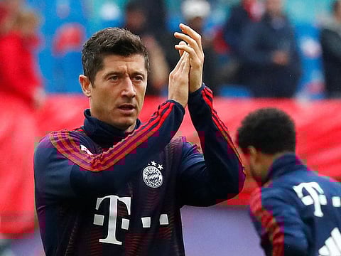 Bayern Munich's Robert Lewandowski during the warm up before the match.