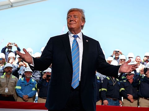 President Donald Trump arrives to speak on energy infrastructure at the Cameron LNG export facility.