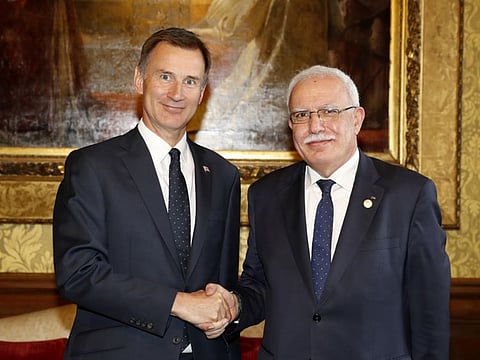 Britain's Foreign Secretary Jeremy Hunt meets Palestinian Foreign Minister, Riyad Al Maliki in London, Britain.