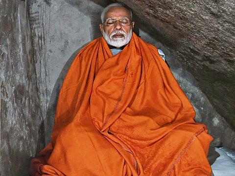 Prime Minister Narendra Modi meditating in a holy cave near Kedarnath Temple, during his two-day pilgrimage to Himalayan shrines, in Rudraprayag district, on Saturday, May 18, 2019.