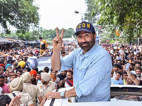 BJP's candidate from Gurdaspur Lok Sabha seat Sunny Deol, during an election campaign rally for the Lok Sabha polls, in Gurdaspur district, Friday, May 17, 2019.