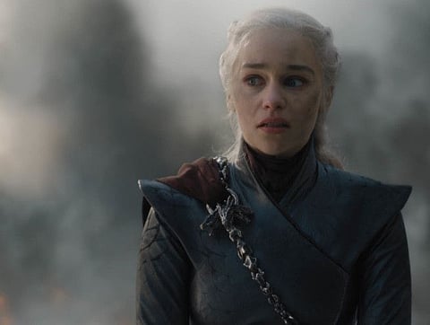 Emilia Clarke in a scene from "Game of Thrones," that aired Sunday, May 12, 2019.
