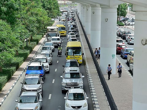 Traffic comes to crawl during the afternoon time in Oud Metha, Dubai as school children depart for home.