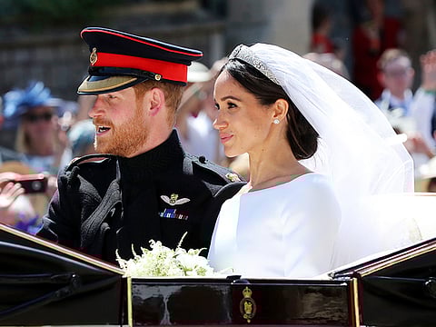 Prince Harry and Meghan Markle leave after their wedding at St. George's Chapel in Windsor Castle in 2018.