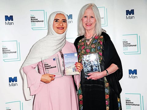 Jokha Al Harthi with translator Marilyn Booth after winning the Man Booker International Prize for the book ‘Celestial Bodies’ in London on Tuesday.
