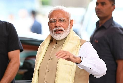 Prime Minister Narendra Modi arrives at BJP headquarters to attend a ceremony to thank the Union Council of Ministers for their contribution in India's general election, in New Delhi on May 21, 2019.