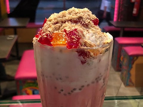 The ice cream falooda at Billo is garnished with jelly and dried fruits