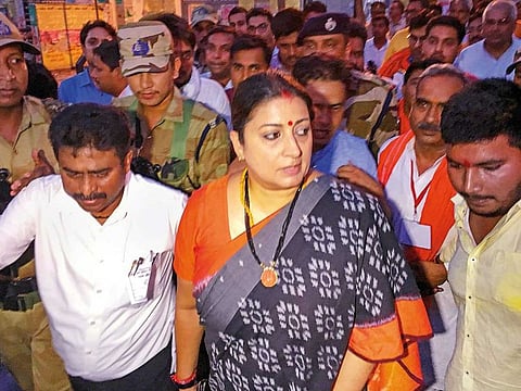 Union minister and BJP candidate from Amethi seat Smriti Irani at a counting centre for the 2019 Lok Sabha elections, in Amethi.
