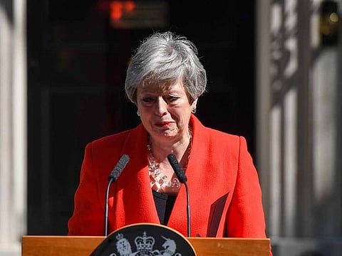 Prime Minister Theresa May delivers a speech announcing her resignation outside 10 Downing Street in London on May 24, 2019.