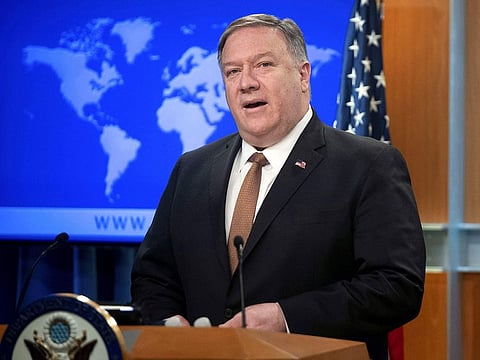 File pictures of US Secretary of State Mike Pompeo. “These sales will support our allies, enhance Middle East stability, and help these nations to deter and defend themselves from the Islamic Republic of Iran,” Pompeo said in a statement.