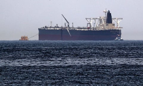 The crude oil tanker, Amjad, which was one of two tankers that were damaged  in mysterious "sabotage attacks", off the coast of Fujairah, UAE. Saudi Arabia said two of its oil tankers were damaged in the "attacks" as tensions soared in a region already shaken by a standoff between the United States and Iran.