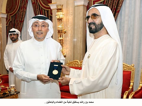 The first ‘Mohammad Bin Rashid Award for Investing in Scientific Research’ has been presented during a gathering of Emirates Scientists Council and the Mohammad Bin Rashid Academy of Scientists (MBRAS).
The award, to be presented annually, was given by His Highness Shaikh Mohammad Bin Rashid Al Maktoum, Vice President and Prime Minister of UAE and Ruler of Dubai, to Dr Wael Al Mahmeed, Consultant Cardiologist at the Heart and Vascular Institute at Cleveland Clinic Abu Dhabi.WAM
