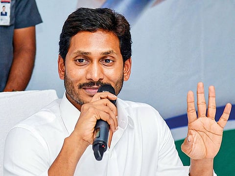 YSR Congress President Y.S. Jagan Mohan Reddy during a meeting with party MPs, at Tadepalli in Andhra Pradesh.