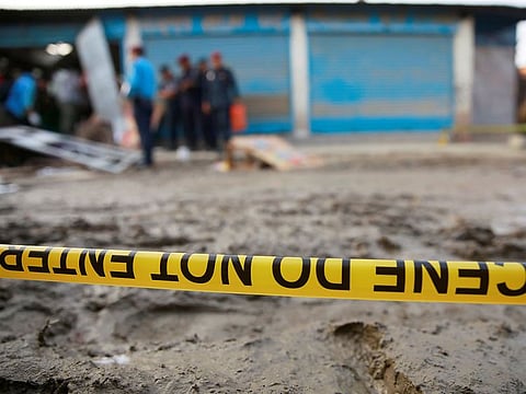 A police line tape secures the area of an explosion site in Kathmandu, Nepal May 26, 2019.