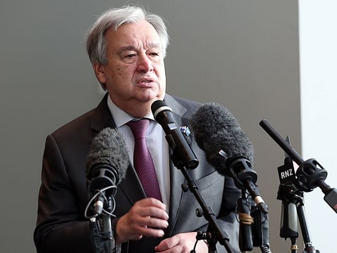 In this file picture United Nations Secretary-General Antonio Guterres speaks at a press conference.