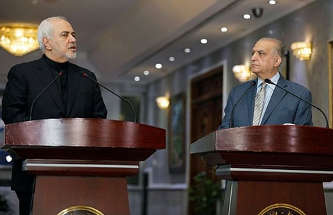 Iranian Foreign Minister, Mohammad Javad Zarif, speaks during a news conference with Iraqi Foreign Minister Mohamed Ali Alhakim in Baghdad, Iraq May 26, 2019.
