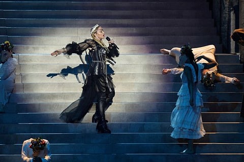 Madonna performs during a guest appearance at the Grand Final of the 2019 Eurovision Song Contest in Tel Aviv, Israel, early May 19, 2019.
