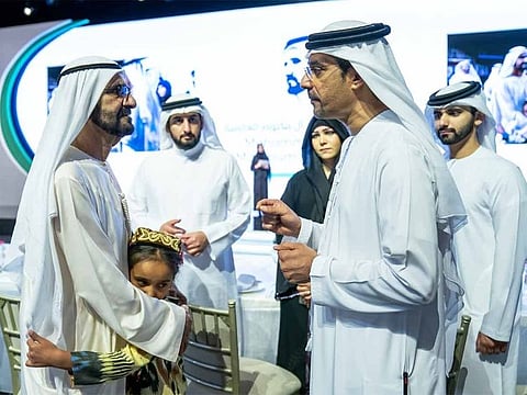 Shaikh Mohammad at the launch of annual report of MBRGI at Dubai Opera