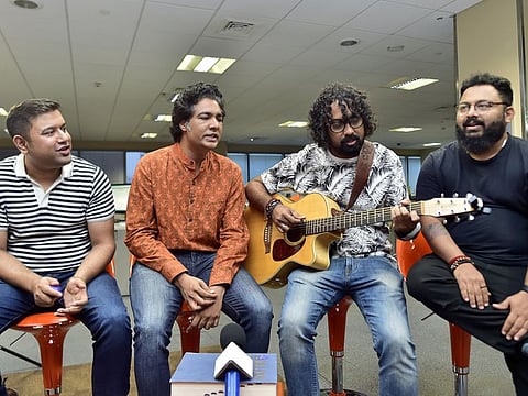 Park Street Band members at the Gulf News office. From left: Mitin Chakraborty, Ishan SenSarma, Rohit Gupta and Cmith Sarkar.