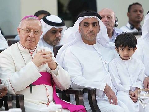 Shaikh Saif and Bishop Paul Hinder at the majlis held at St Joseph’s Church in Abu Dhabi.