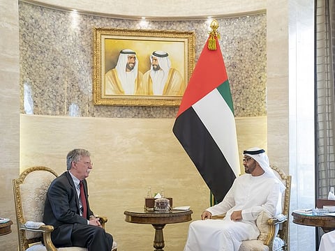 His Highness Shaikh Mohammad Bin Zayed Al Nahyan, Crown Prince of Abu Dhabi and Deputy Supreme Commander of the UAE Armed Forces, with US National Security Adviser Johan Bolton.