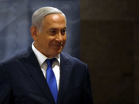 Israeli Prime Minister Benjamin Netanyahu speaks during statements to the press in Jerusalem, Thursday, May 30, 2019.