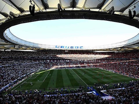 Players warm up prior to the start of the UEFA Champions League final football match between Liverpool and Tottenham Hotspur at the Wanda Metropolitan Stadium in Madrid on June 1, 2019.