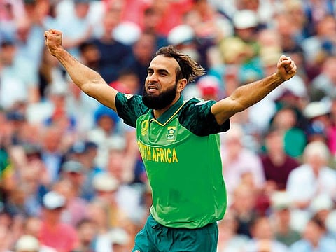 South Africa's Imran Tahir breaks into his trademark after dismissing England captain Eoin Morgan.