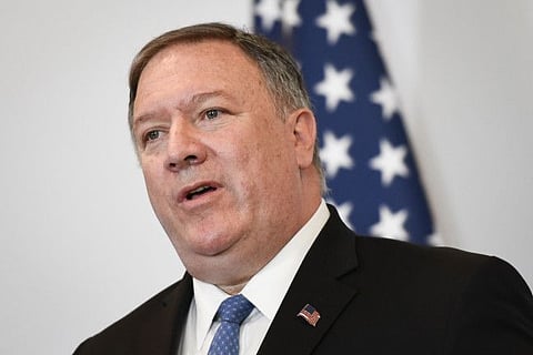US Secretary of State Mike Pompeo attends a press conference at the Castelgrande closing a bilateral meeting with Swiss counterpart on June 2, 2019 in Bellinzona, southern Switzerland. The US top diplomat is on a European tour that will take him to Switzerland, The Netherlands and Britain, after a first stop in Germany.