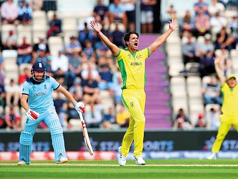 Australia’s Nathan Coulter-Nile appeals to the umpire against England’s Jonny Bairstow.