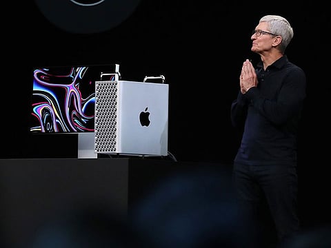 Apple CEO Tim Cook announces the new Mac Pro as he delivers the keynote address during the 2019 Apple Worldwide Developer Conference (WWDC) at the San Jose Convention Center on June 03, 2019 in San Jose, California.