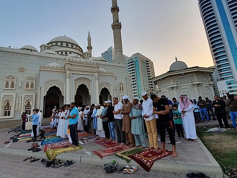 Muslims offering Eid prayer at Al Noor mosque in Sharjah.