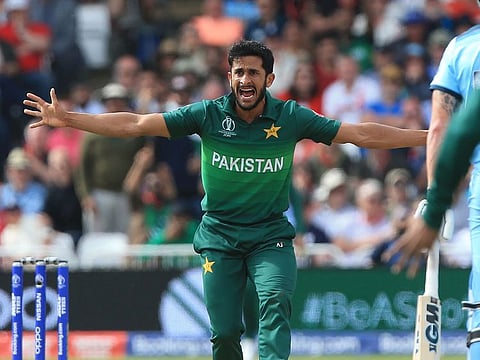 Pakistan's Hasan Ali in action against England.