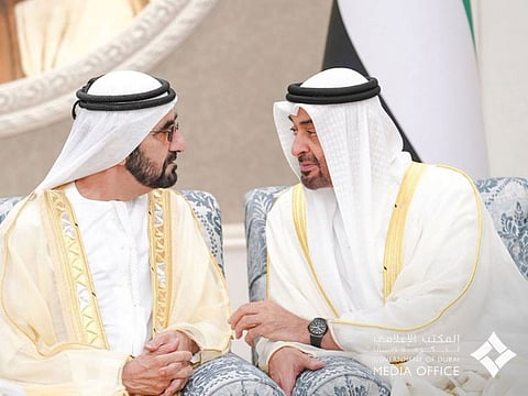 Shaikh Mohammad Bin Rashid Al Maktoum and Shaikh Khalifa Bin Zayed Al Nahyan.