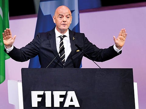 Gianni Infantino speaks at the 69th Fifa Congress after his re-election.