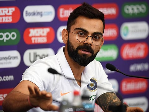 India's captain Virat Kohli attends a press conference at the Hampshire Cricket indoor centre in Southampton, southern England, on June 4, 2019 ahead of their 2019 Cricket World Cup match against South Africa.
