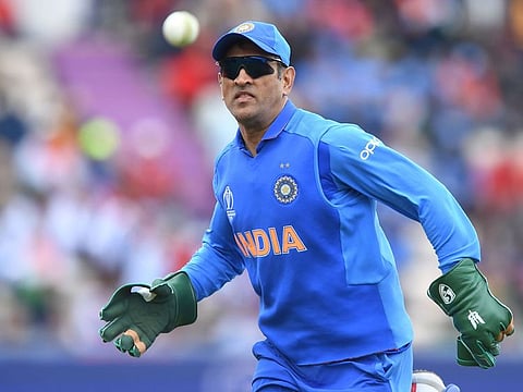Mahendra Singh Dhoni fields during the 2019 Cricket World Cup group stage match between South Africa and India at the Rose Bowl in Southampton, southern England, on June 5, 2019.