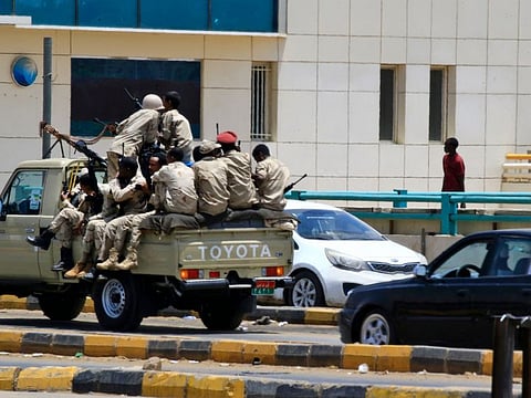 Members of Sudan's security forces patrol on June 6, 2019 in Khartoum.