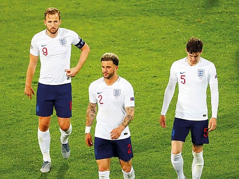 England's Kyle Walker, Harry Kane and John Stones look dejected after the match against Netherlands in Nations League.