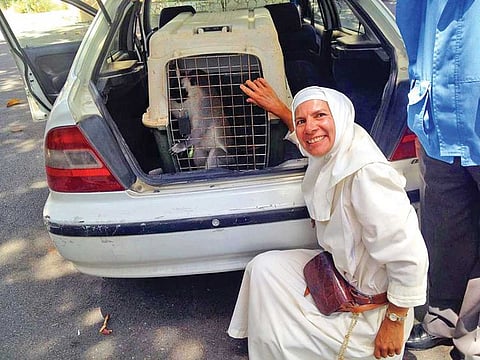 The French nun reunited with her monkey, Tachtouch.