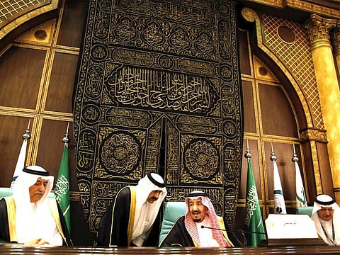 Saudi King Salman, centre, chairs the Summit of the OrganiSation of Islamic Cooperation (OIC) in Makkah, Saudi Arabia, on June 1, 2019. Muslim leaders from 57 nations discussed critical issues ranging from a spike in tensions in the Gulf, to Palestinian statehood, the plight of Rohingya refugees and Islamophobia.