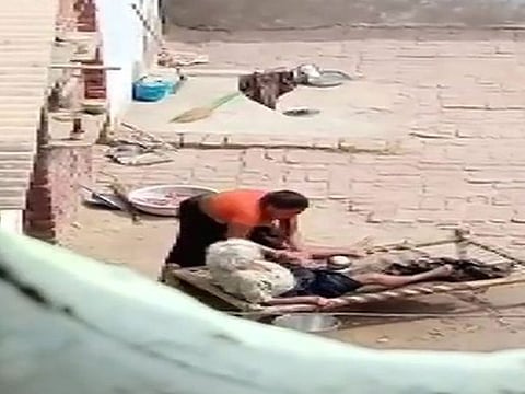 An elderly woman was beaten by her daughter-in-law in Niwaz Nagar village.